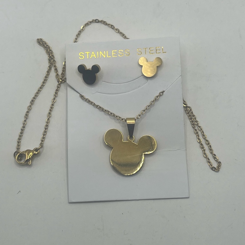 Stainless steel Mickey Mouse Necklace and Earrings Set - Picture 3 of 4